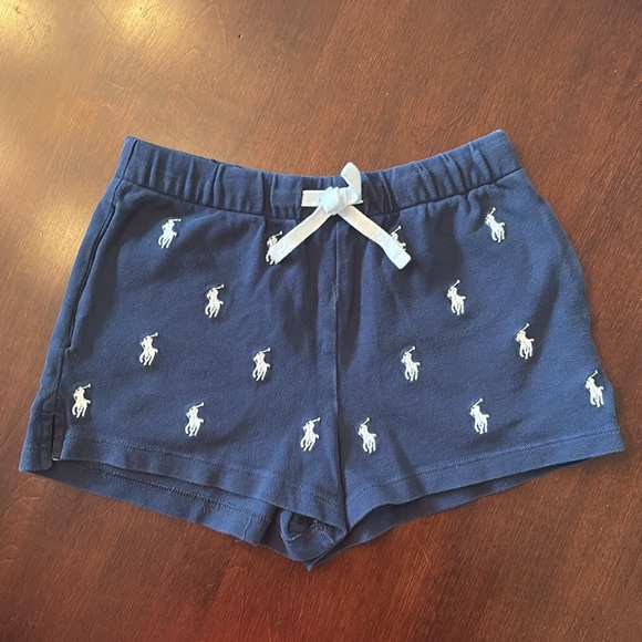 Polo Ralph Lauren Navy Blue Shorts White Embroidered Pony Drawstring Stretch - Picture 1 of 12